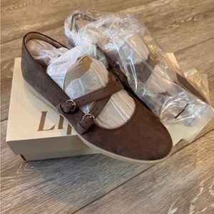 LifeStride Women’s Marnie Mary Jane Mocha Brown Suede Double-Strap Flats Wide